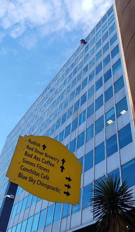 Commercial windows being cleaned in Albuquerque